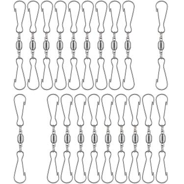 Imagem de Pacote com 20 fivelas giratórias de aço inoxidável com clipes duplos TecUnite para guincho espiral de vento, bandeiras, sinos de jardim, suprimento de festa em jarda, jardim, casa, escritório