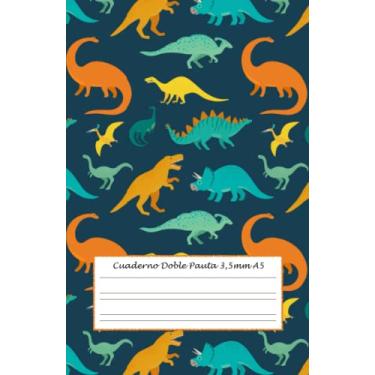 Imagem de Cuaderno Doble Pauta 3,5 mm A5: libreta infantil niño - cuaderno doble raya niños - 50 hojas - 100 páginas - cuaderno doble linea pauta 3.5 - libreta ... - cuaderno escolar a5 - libreta dinosaurios