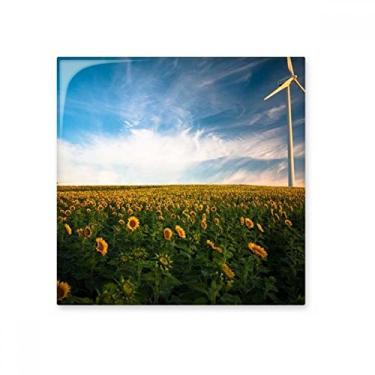 Imagem de Azulejo de cerâmica de girassóis nuvens céu azul brilhante decalque de pedra adornada de tijolos esmaltados