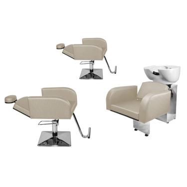 Imagem de Kit Salão Destak 2 Cadeiras Recl Base Quadrada + Lavatório Branco Pérola