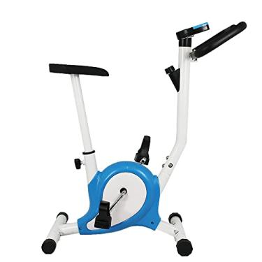 Imagem de Bicicleta Ergométrica Mile Fitness Vertical com Monitor 5 Funções, Ajuste de Altura, Regulagem de Resistência, Azul e Branca