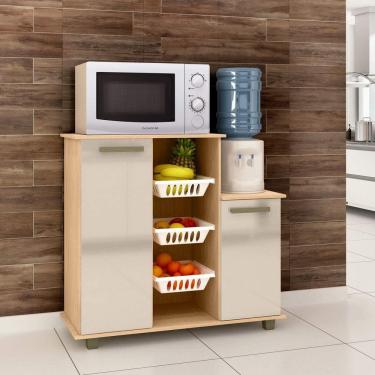 Imagem de Fruteira Multiuso 2 Portas 3 Cestos Veneza Mapi Móveis Amêndoa/Avelã