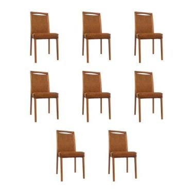 Imagem de Kit 8 Cadeiras De Jantar Luxo Estofadas Jade Couro Pu Caramelo Base Ma