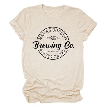 Imagem de Camisetas Mamã's Boobery Brewing Go Always On Tap Camiseta feminina com slogan divertido pulôver de amamentação humor top dia das mães, Sandy, M