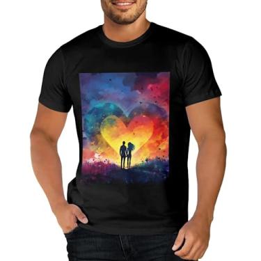 Imagem de Sipumia Camiseta unissex de algodão manga curta gola redonda para casal 3D estampada em formato de coração camiseta casual, Cor-06, 4G