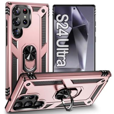Imagem de ZOEII Capa para Samsung Galaxy S24 Ultra para celular 24 Ultra, com suporte de anel giratório de 360°, capa protetora resistente, capa S24 Ultra ouro rosa
