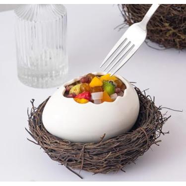 Imagem de Loticy Tigela de sobremesa em forma de ovo de avestruz de 15 cm, tigela de jantar de ovo branco, tigela de cereais de cerâmica, macarrão, salada, sopa, grãos, aveia, tigela de talheres de porcelana à