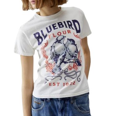 Imagem de Camisetas estampadas femininas Y2k manga curta estampa floral vintage estética verão meninas, Azul Bide Branco, M