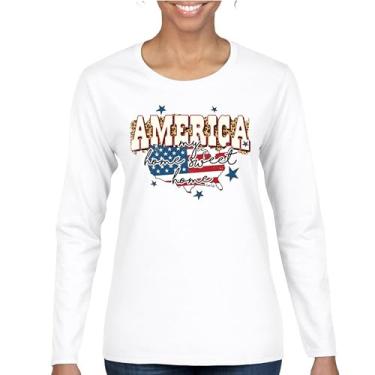 Imagem de Camiseta feminina manga longa America My Home Sweet Home 4th of July Stars and Stripes Pride American Dream Patriotic USA Flag, Branco, XXG