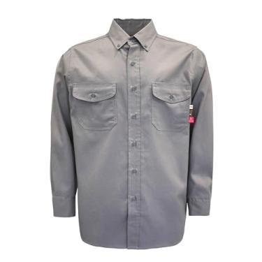 Imagem de KONRECO Camisas masculinas FR 184 g uniforme de trabalho leve resistente a chamas camisa de soldagem/repelente de água e manchas, Botões cinza claro, G
