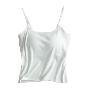 Imagem de Camisetas femininas de algodão, sutiã embutido, alças finas, ajustáveis, acolchoadas, básicas, sem mangas, para treino, Branco, GG