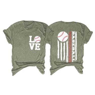 Imagem de Camiseta feminina de beisebol PKDong Love com estampa da bandeira americana com letras fofas camisetas de beisebol de manga curta para mulheres, Verde, GG