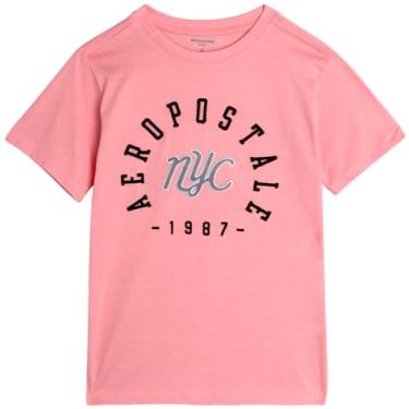 Imagem de AEROPOSTALE Camiseta para meninos - Camiseta infantil de algodão de manga curta - Camiseta clássica com gola redonda estampada para meninos (4-16), Concha, rosa, 10-12