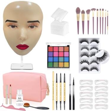 Imagem de Kit de prática de maquiagem 3D, rosto de manequim de maquiagem de silicone reutilizável para maquiagem