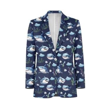 Imagem de Blazer masculino casual de manga comprida slim fit blazer de um botão diário casaco esportivo de negócios P-5GG, peixe-tubarão, X-Large