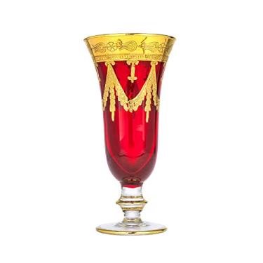 Imagem de Interglass Taças de champanhe de cristal vermelho rubi italiano design vintage ouro 24K decorado à mão, 255 g, conjunto de 1 (vermelho, champanhe)
