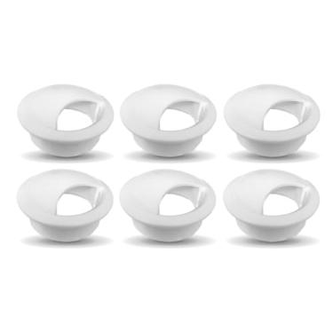 Imagem de Kit 6 Acabamento Passa Fios Elétricos Para Mesa Móveis Balcão 46mm Cor Branco