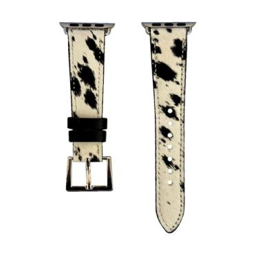 Imagem de Wonderent Pulseira de couro bovino peludo ocidental premium para Apple Watch – serve nos tamanhos de 38 mm, 40 mm, 41 mm, 42 mm, 44 mm e 45 mm, compatível com séries 9, 8, 7, 6, 5, 4 e SE (nº 132)