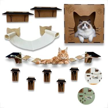 Imagem de Playground Para Gatos 9 Pçs Com Rede Suspensa Fixa De Parede Feito em Mdf