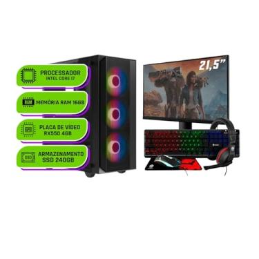 Imagem de PC Gamer Completo Alligator Shop Intel i7 3770, Radeon RX 550 4GB, Memoria 16GB DDR3, SSD 240GB, Monitor 21,5 Polegadas,