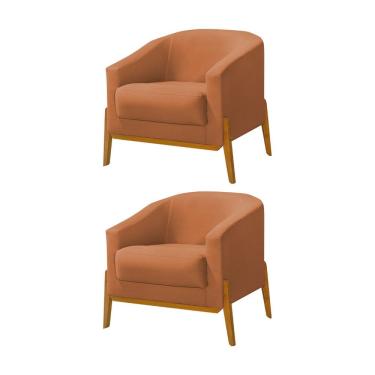 Imagem de Kit 2 Poltronas Living Base em Madeira Maciça Flórida Veludo Terracota