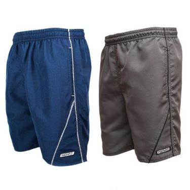 Imagem de Kit 2 Short Tactel Leve Elástico Cordão Masculino 3 Bolsos Viés Listra