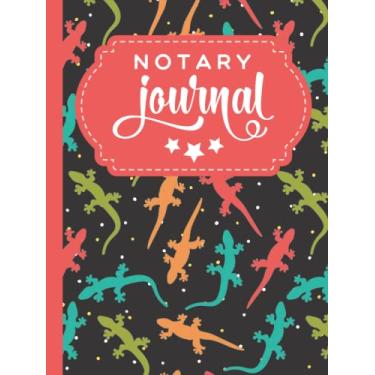 Imagem de Hardcover Notary Journal: 8.5x11 Large Notarial Logbook/With 200 Numbered Pages - Two Record Logs Per Page / 400 Records/Ledger Book Gift For ... / Colorful Lizard Iguana Pattern on Black