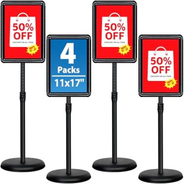 Imagem de VAIIGO Pacote com 4 suportes de sinalização para exibição – Suporte de placa de chão de 28 x 43 cm, suporte de cartaz ajustável, suporte de pedestal para sinalização vertical e horizontal, preto