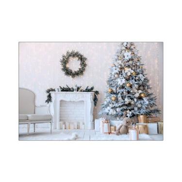 Imagem de Fundo Fotográfico 2,20 x 1,50 -  Natal Branco Ursinho Árvore 015 - Via