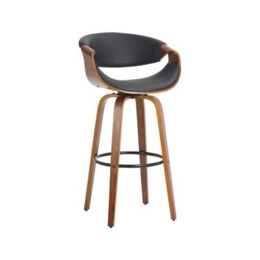 Imagem de Banqueta Nicole Giratória Estofada com Encosto Couro Madeira Espresso 