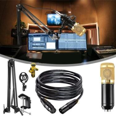 Imagem de Kit 02 Microfones Com Suporte de Mesa Espuma Pop Filter Cabo 5 Mts Par