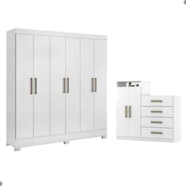 Imagem de Conjunto Quarto Guarda Roupa e Comoda Ferrara Branco - Mais de Casa