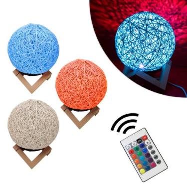 Imagem de Luminaria Bola De Barbante Abajur Branco USB Luz Led Colorido Decoraçã