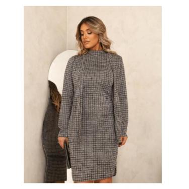Imagem de Conjunto vestido e casaco xadrez inverno quentinho - LALOKA, Cinza, M