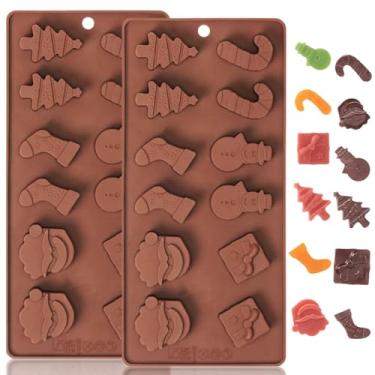 Imagem de ZTHapwa Moldes de chocolate de silicone para Natal, pequenos moldes de doces de Natal com forma de Papai Noel, meias de Natal, árvore de Natal, bengala doce, boneco de neve, caixa de Natal, para