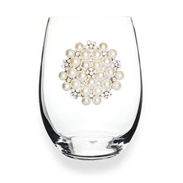 Imagem de THE QUEENS' JEWELS Taça de vinho sem haste de pérola redonda, 595 g - Presente exclusivo para mulheres, aniversário, fofo, divertido, não pintado, decorado, brilhante, deslumbrante, strass
