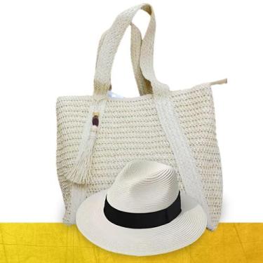 Imagem de Kit Chapéu Palha ABA MÉDIA + Bolsa PREMIUM Praia Feminino 1012 - IRON,
