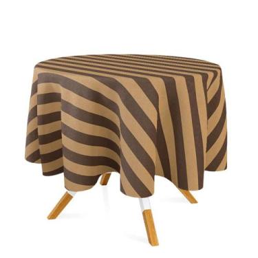 Imagem de Toalha de Mesa Redonda em Tecido Jacquard Preto e Dourado Listrado Tra