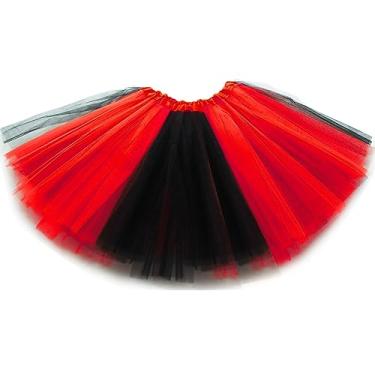 Imagem de DMLBC Saia tutu laranja amarelo/vermelho/roxo/verde preto de 3 camadas para meninas e mulheres, fantasia de tutu de peru, Vermelho A, G