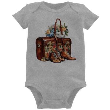 Imagem de Body Bebê Mala e Botas Retrô Flores - Foca na Moda, Cinza, G