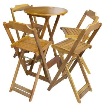 Imagem de Jogo de Mesa Bistrô de Madeira com 4 Cadeiras Dobravel Ideal para Bar 