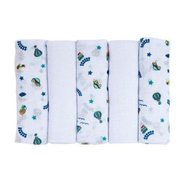 Imagem de Fralda p/ Bebê Supreme Estampada Trenzinhos 70 x 70cm 5 Unid - Incomfr