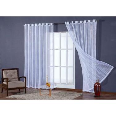 Imagem de cortina para quarto em tecido voal xadrez branco 3,00x2,50 - B.F CONFE