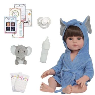 Imagem de Bebê Reborn Menino Corpo de Vinil Roupão Elefante Fofinho - Cegonha Re