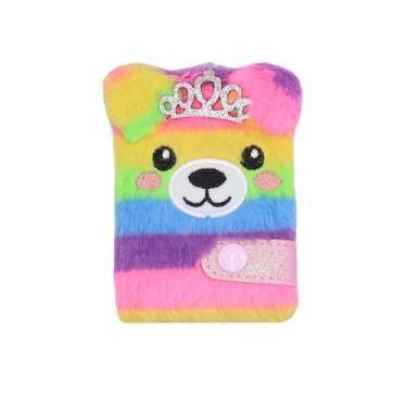 Imagem de Lindo caderno infantil com bolso de animal, mini diário de pelúcia fofo para meninas, fofo, difuso, diário, escrever, em branco, 160 páginas