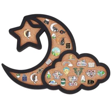 Imagem de BENECREAT Quadro de pinos Cloud Moon, quadro de cortiça, 31,5 x 25,4 cm, quadro de exibição de boletins de estrela, placa montada na parede com moldura preta para exibição de broche, decoração de