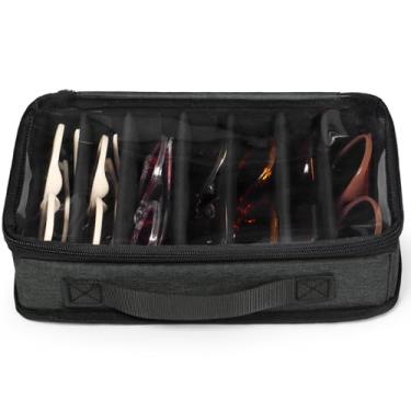 Imagem de Bukere Estojo organizador de óculos de sol para vários pares, caixa ajustável para óculos de 7 a 12 compartimentos para mulheres e homens, armazenamento de óculos de viagem, Cinza-escuro, Small,
