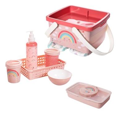 Imagem de Kit Higiene Infantil 7 Peças Porta Fraldas Porta Lenço Umedecido Bebê Limpeza (Arco Íris)
