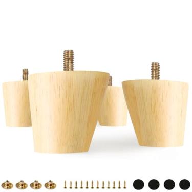 Imagem de FoDau770 Pernas de móveis de madeira de borracha 5 cm, pés de madeira afunilados inclinados conjunto de 4 pés de móveis UNC de meados do século, peças de reposição para armário de sofá, cômoda