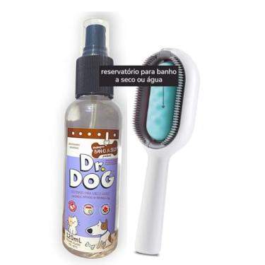 Imagem de Dr. Dog, Kit Escova Rasqueadeira Pet Tira Pelos 3em1 com tanque 30ml + Banho a seco Gatos C�es 120ml, praticidade e cuidado c�es e gatos, cabe no bolso, perfeito para viagens